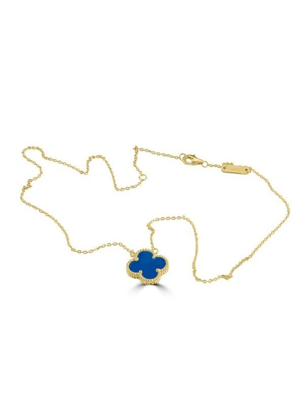 18k Gold Plated Sterling Silver Blue Chalcedony Quatrefoil Clover Necklace